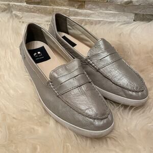 Cole Haan 9.5B Silver Leather Loafers | Grand.OS Comfort, Penny Style, Metallic